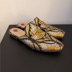 Gucci Brocade Horsebit Princetown Mules Gold Black Floral – Size 37.5